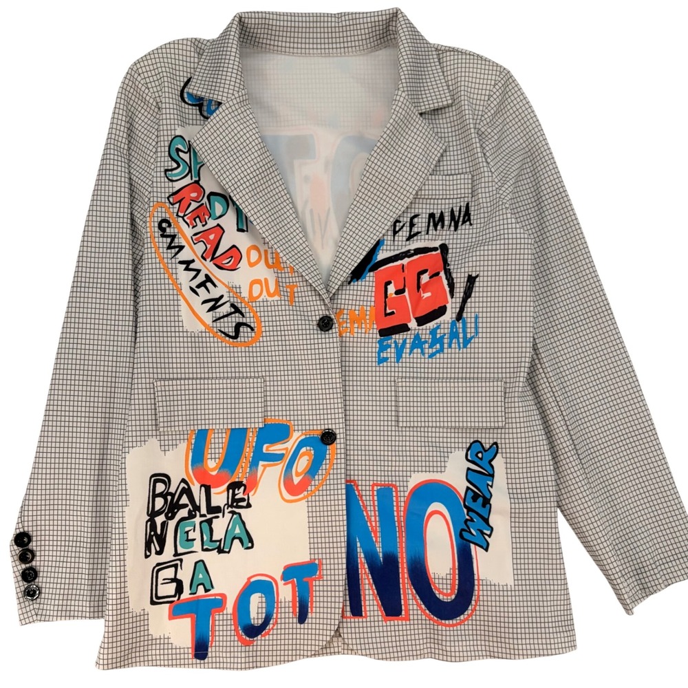 Graffiti Grid Blazer Jacket Large Avant Garde Harajuku‎ Streetwear